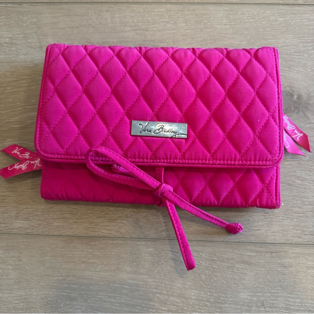 Vera Bradley All Wrapped Up Jewelry Roll Travel Case Magenta Hot Pink Quilted